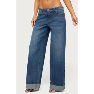 Edikted Gatz Cuffed Wide Leg Jeans in Medium-Blue-Washed at Nordstrom, Size X-Large