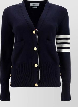 Thom Browne v neck striped sleeve cardigan with pockets