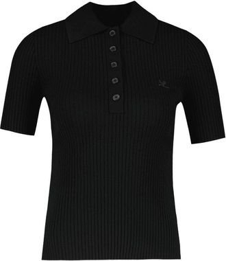 Courr&egrave;ges Womens Ribbed Cotton Polo Black