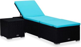vidaXL Lettino Prendisole con Cuscino e Tavolino in Polyrattan Blu - Vidaxl