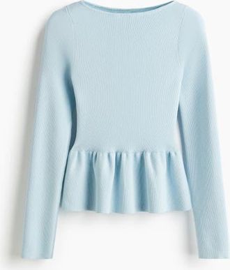 H&M Knitted Peplum Top in Light Blue at Nordstrom, Size X-Large