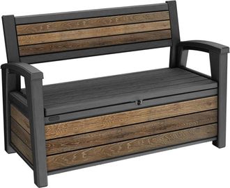 Dmora Baúl de almacenamiento exterior Estevan, Cofre de jardín, Banco con almacenaje, Arcón para exteriores, 133x61 h89 cm, Nuez - Dmora