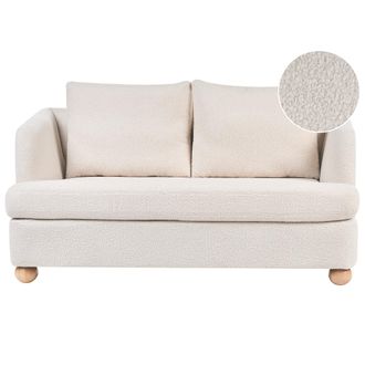 Beliani Sof&aacute; De 2 Plazas Con Tapizado De Boucl&eacute; Reposabrazos Y Patas Redondas De Madera Sal&oacute;n Blanco Crema Rattvik