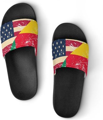Generic U.S.A And Benin Vintage Flag Shower Shoes Slipper for Women Men Beach Slippers Quick Drying Non Slip Open-Toe Sandals