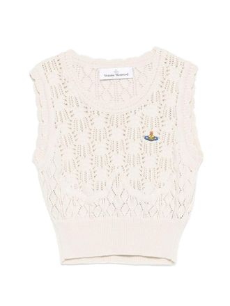 Vivienne Westwood Cream Openwork Knit Logo Sleeveless Top