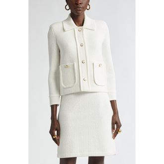St. John Mixed Texture Knit Crop Jacket in Pearl at Nordstrom, Size Large