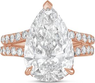 Diana M. Jewels 18kt rose gold 12ct lab grown pear diamond Micropav&eacute; Split Shank Ring