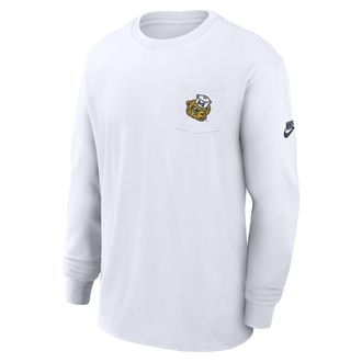 Nike Michigan Wolverines Legacy Max90 Pocket Nike Mens College Long-Sleeve T-Shirt in White | CLF24GT01NDDHV-MIC