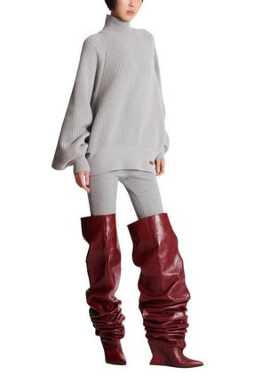 Balmain High-Neck Ribbed Knit Jumper in Grey at Nordstrom, Size Medium