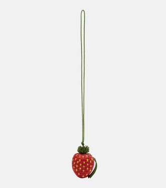 Loewe Strawberry crochet raffia coin purse with strap