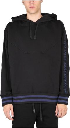 Versace Jeans Couture Tape Logo Hoodie - Heren - Hoodies - Zwart - S - Katoen - Hoodies & sweatvesten