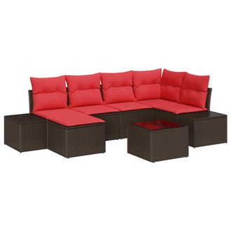 vidaXL Conjunto De Sof&aacute; De Jard&iacute;n 7 Pcs Marr&oacute;n Rat&aacute;n Sint&eacute;tico Vidaxl