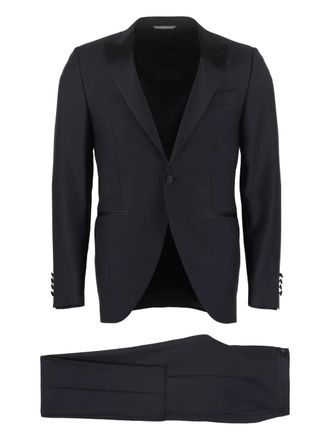 Canali peak-lapel wool suit - men - Wool/Rayon - 46 - Black
