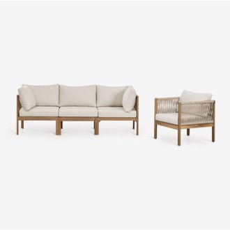 Sklum Branson set divano modulare 3 pezzi con braccioli e poltrona in legno di acacia SKLUM