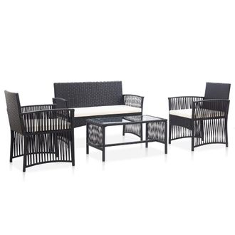 vidaXL Set Muebles De Jard&iacute;n 4 Piezas Y Cojines Rat&aacute;n Sint&eacute;tico Negro Vidaxl