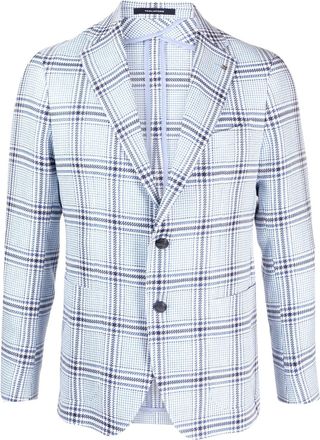 Tagliatore check-print single-breasted blazer - men - Cotton/Cupro/Linen/Flax - 54 - Blue