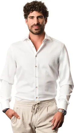 Led&ucirc;b Overhemd wit Ledub Modern fit katoen effen beige knoop