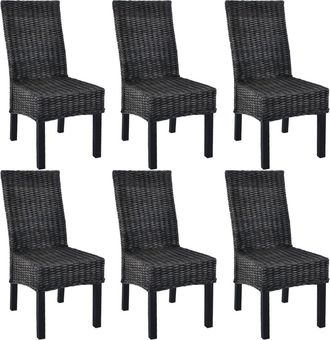 vidaXL Vidaxl - Sillas De Comedor 6 Unidades Rat&aacute;n Kubu Y Madera Mango Negro