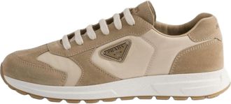 Prada SS26 Prax Suede and Re-Nylon Sneakers Desert Ivory 2EE455-LOW-F04CR