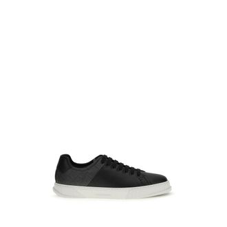 Ferragamo Black Calf Leather Bos Taurus Low Top Mens Sneakers