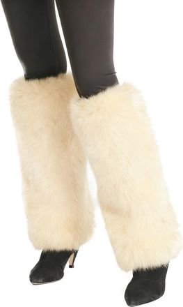 Lina & Lily Womens Winter Faux Fur Leg Warmers Boot Cuffs Covers 40cm Long (Beige)
