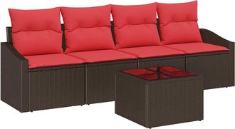 vidaXL Set Di Divani 5 Pz 3-numero Di Posti Marrone E Rosso Polyrattan Vidaxl
