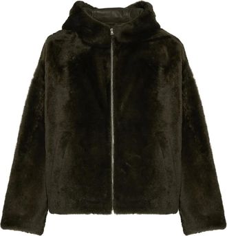 Yves Salomon Giacca con cappuccio in shearling - Verde