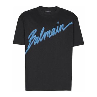 Balmain T-shirt Lettre Floccato - - Tops - Uomo - Blu - S