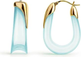 Gold & Honey Womens Sculpted U Lucite Birthstone Hoop Earrings In April - Diamond