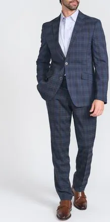The Savile Row Company Navy Plaid Trim Fit Suit at Nordstrom Rack, Size 38Regular