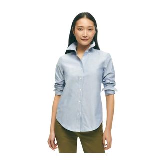 Brooks Brothers Klassiek Oxford overhemd met knoopsluiting - Dames - Overhemden - Blauw - L - Katoen - Overhemden