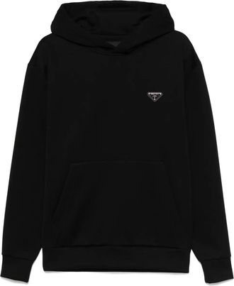 Prada triangle-logo hoodie - men - Polyamide/Cotton/Calf Leather - M - Black