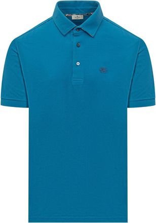 Etro Blue Logo Shirt Collar Polo