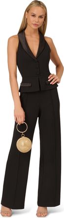 Adrianna Papell Womens Knit Crepe Tuxedo Jumpsuit in Black - Size 16 UK