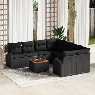 vidaXL Conjunto De Sof&aacute; De Jard&iacute;n 9 Pcs Negro Vidaxl