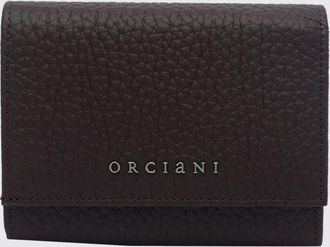 Orciani Hammered Calfskin Leather Bifold Wallet with Flap
