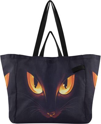 Generic Cat Eye Yellow pattern Reusable Canvas Tote Bag, Heavy Duty Grocery Shopping Bag with Double Handles Large Capacity Hard Bottom Work Groceries Travel