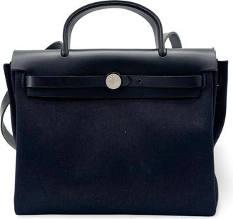 Herm&egrave;s Herbag Zip Leather And Toile Black Canvas Handbag (Pre-Owned)