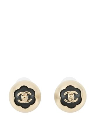 Chanel 2025 Gold Plated Leather CC Turnlock Dome Push Back Earrings costume earrings - Black