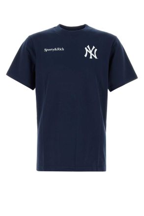Sporty & Rich Navy Blue Cotton T Shirt
