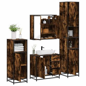 Berkfield Home 4&not;Piece Bathroom Furniture Set&not;Smoked Oak Engineered Wood in Brown
