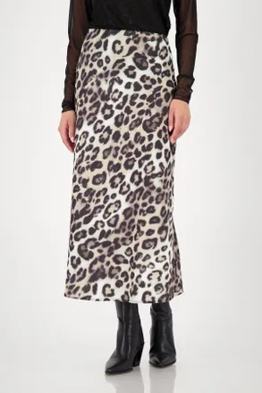 Monari Satinrock MONARI Rock Leo Allover Satin, Damen, Gr. 40, schwarz gemustert, Satin, Obermaterial: 96% Polyester, 4% Elasthan, animal-print, gemustert, m