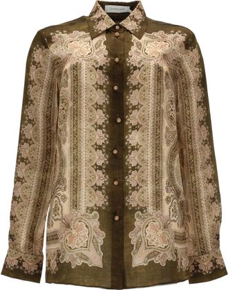 Zimmermann Luna Paisley Floral Vertical Stripes Shirt Blouse