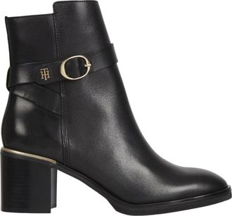Tommy Hilfiger Belt Heeled Boot - Dames - Schoenen - Zwart - Maat: 36 EU Leer