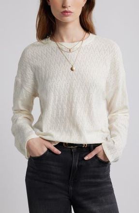 Treasure & Bond Pointelle Cotton Crewneck Knit Top in Ivory Egret at Nordstrom Rack, Size X-Large