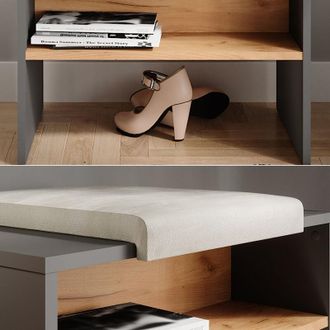 Vicco Banco Para Zapatos Orlando, Antracita/roble Dorado, 60 X 60 Cm