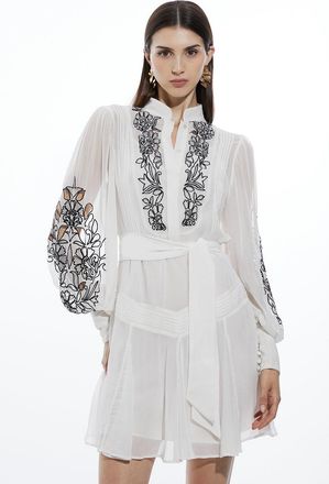 Karen Millen Embroidery Bib Detail Woven Mini