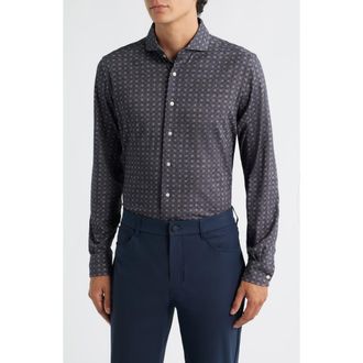 Emanuel Berg Modern Fit Stretch Cotton Jersey Dress Shirt in Charcoal at Nordstrom Rack, Size Large/x-Large