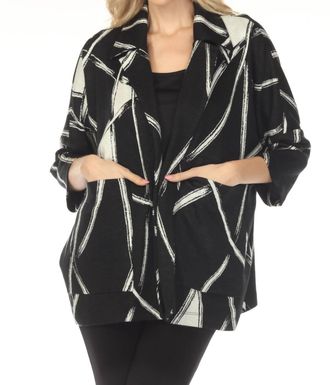 Joseph Ribkoff Abstract Jacquard Boxy Jacket In Black/off-White