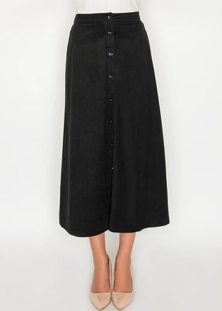 YAL New York Black Midi Skirt with Buttons